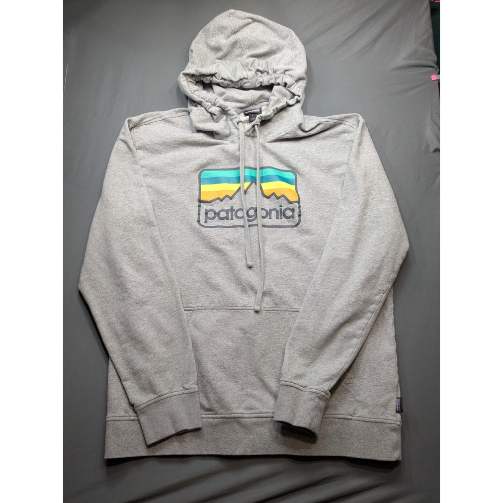 Patagonia Mens Organic Cotton Fitz Roy Logo Hoodie Heather Grey STY39489 Large